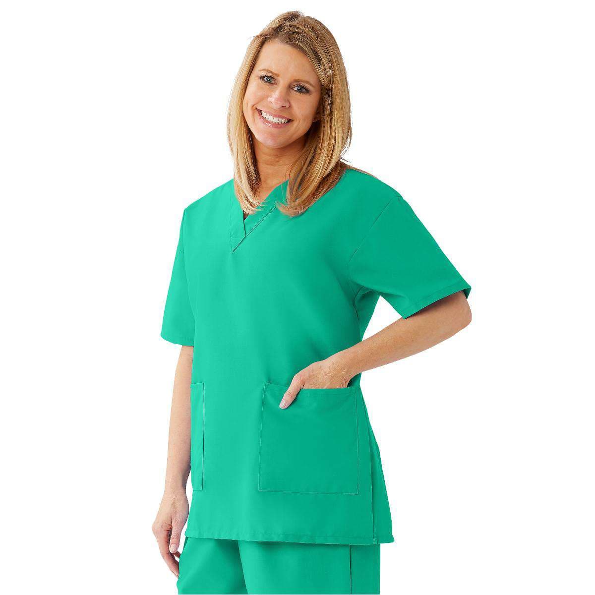 Medline Angelstat Women's V-neck Tunic Scrub Tops, Jade, 3XLarge - Image 1