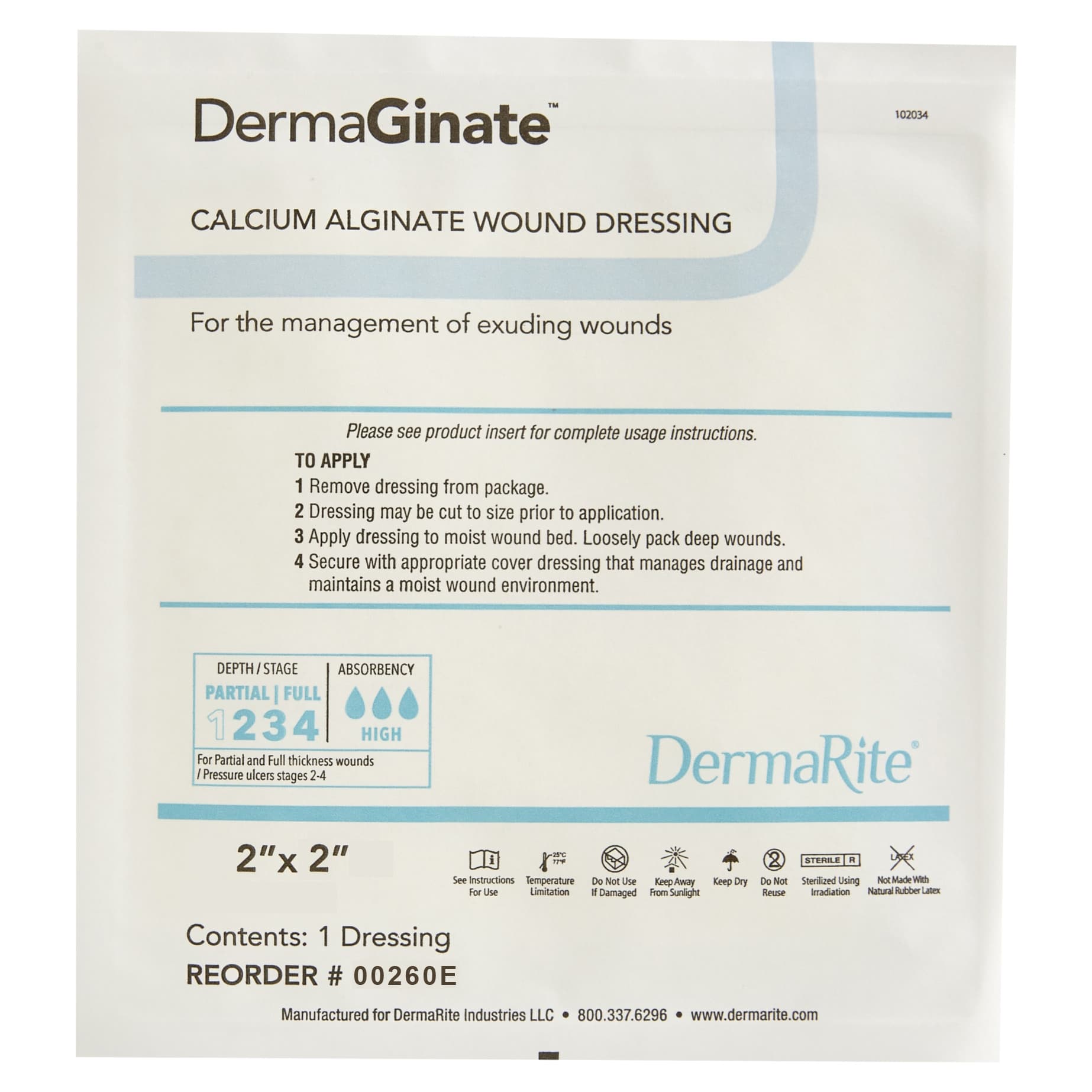 DermaGinate Calcium Alginate Wound Dressing, 2 x 2 Inch - Each - Image 1