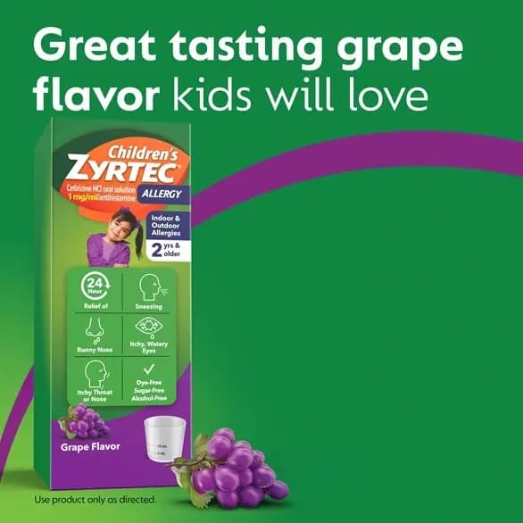 Children’s ZYRTEC Allergy Relief Syrup, Grape Flavour, 4 oz - Each - Image 2