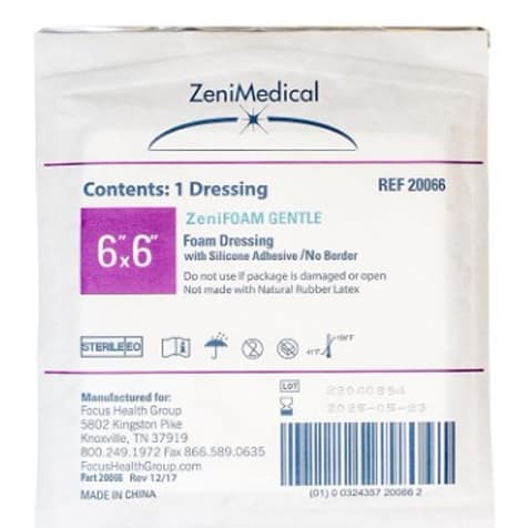 ZeniFoam Gentle Polyurethane Foam Dressing, 6 x 6 Inch - Each - Image 1