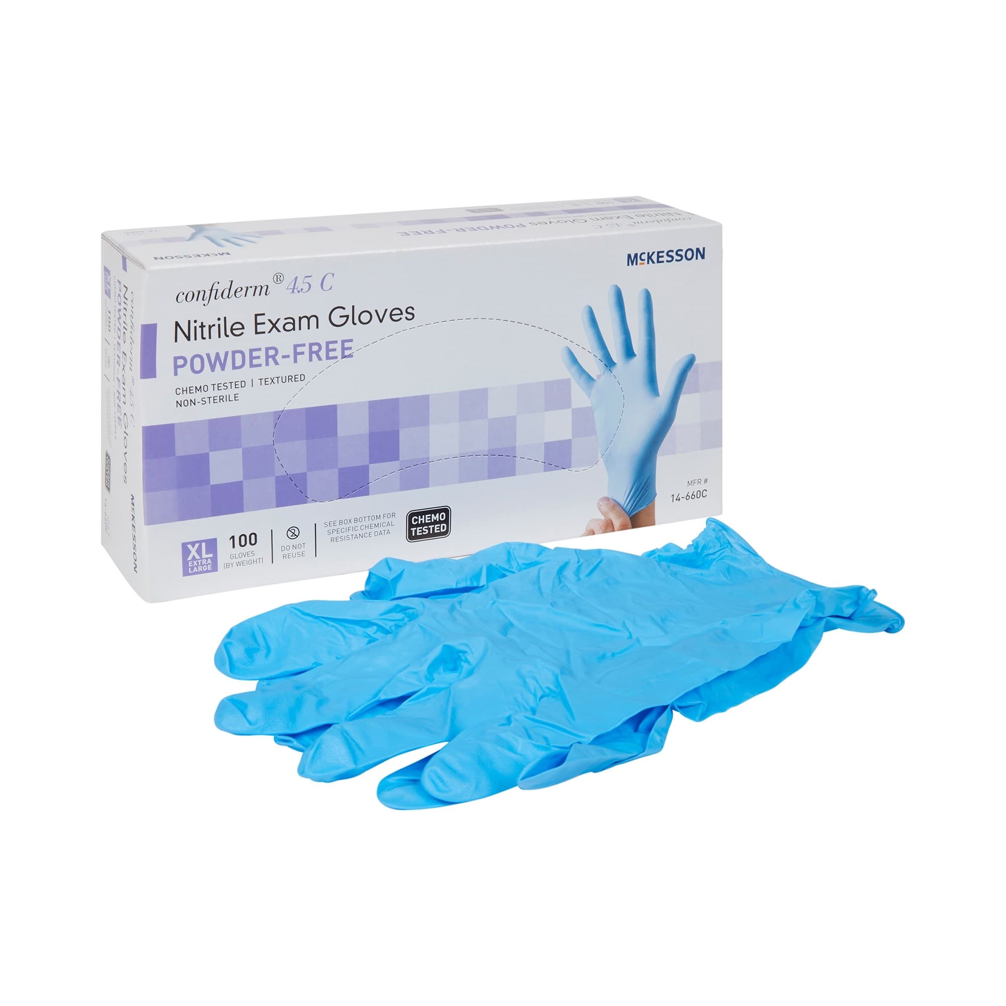 McKesson Confiderm 4.5C Nitrile Powder Free Exam Gloves, Blue, X-Large - Box of 100 - Image 1