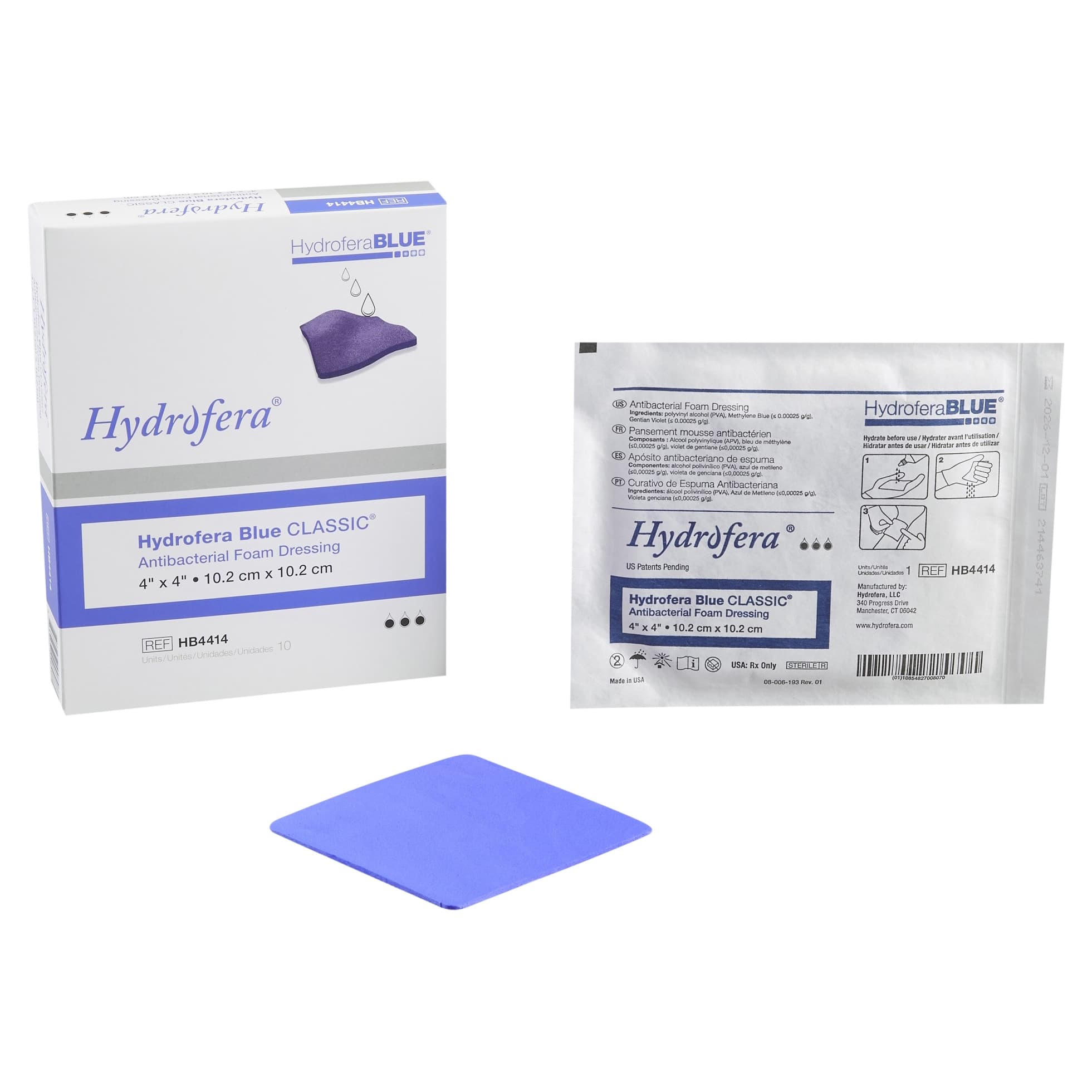 Hydrofera Blue Classic Antibacterial Foam Dressing, 4 x 4 Inch - Box of 10 - Image 1