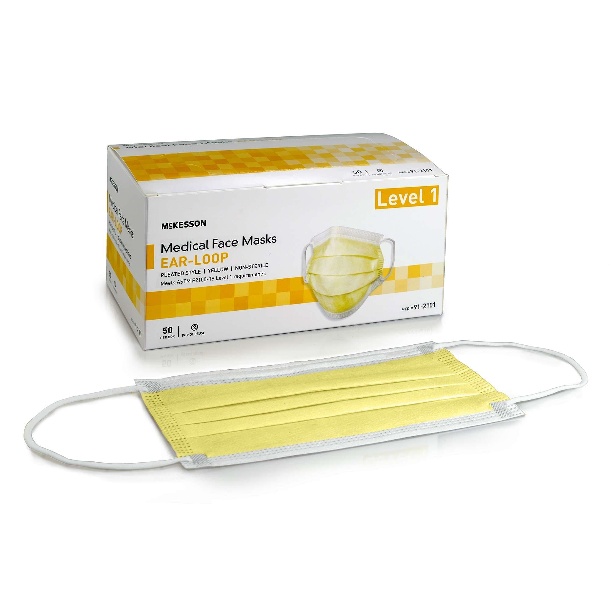 McKesson ASTM Level 1 Earloop Procedure Mask, Yellow - Case of 500 - Image 1