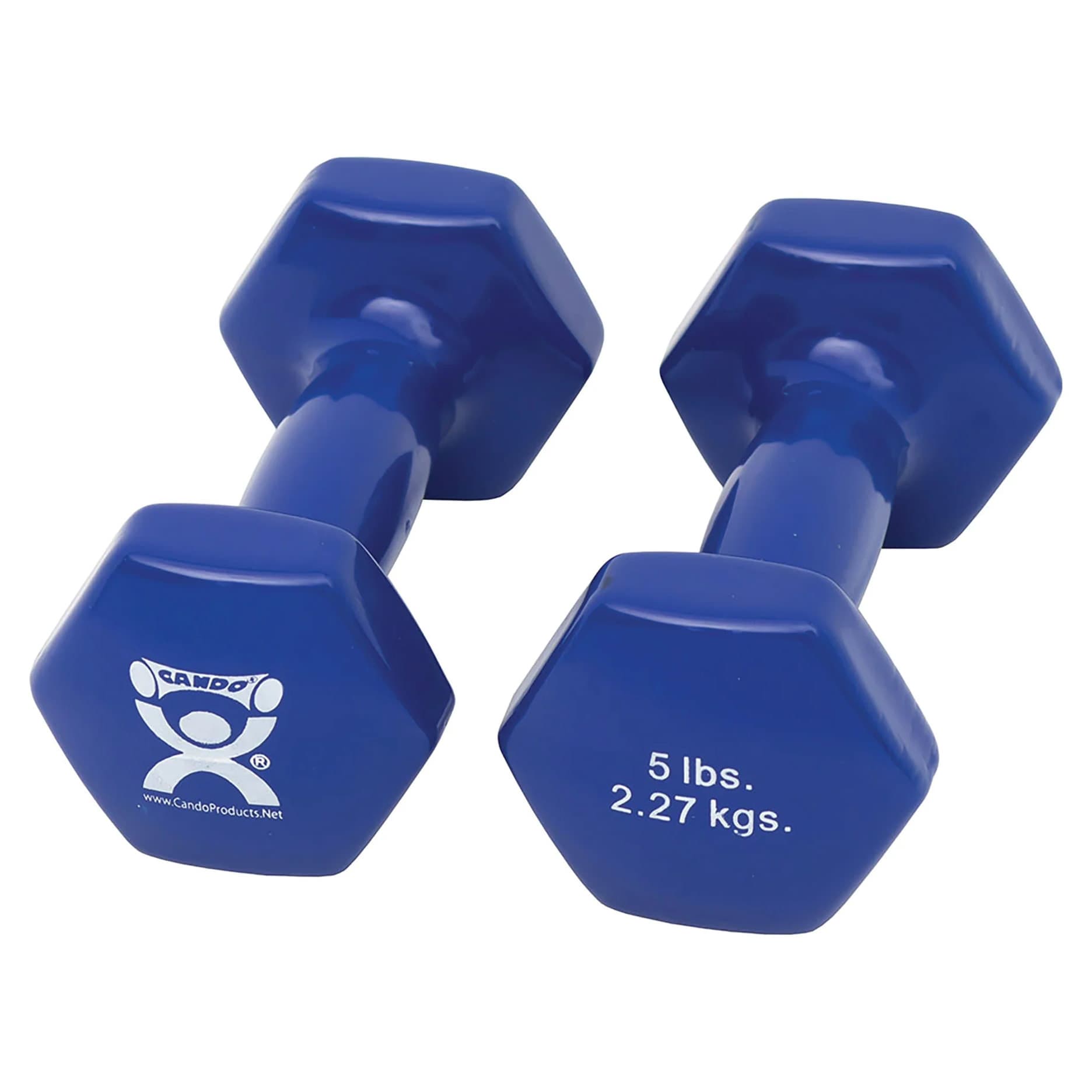 CanDo vinyl coated dumbbell, Blue, 5 Lb - Pair - Image 1