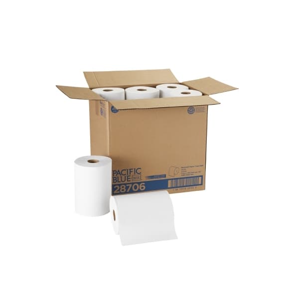 Pacific Blue Basic Paper Towel 1-Ply Continuous Sheet, White, 7-7/8 Inch x 350 Foot - Case of 12 - Image 1