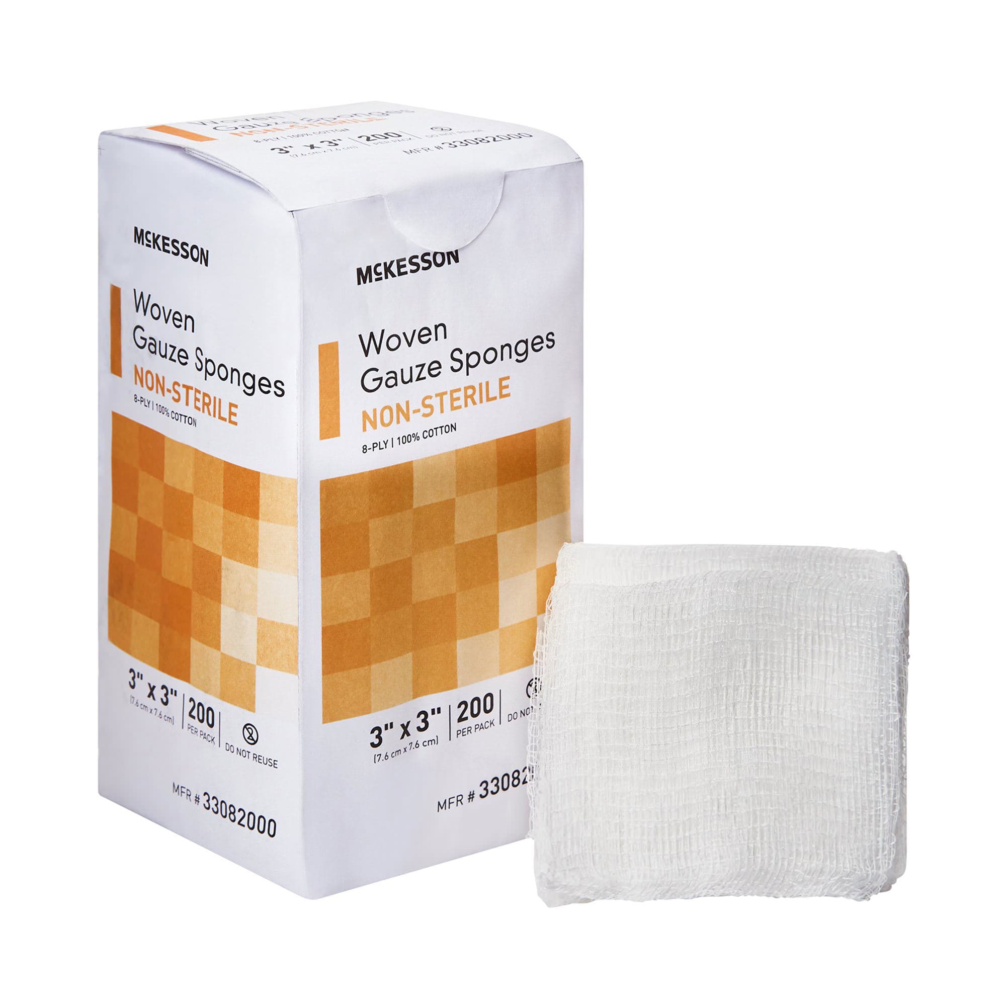 McKesson Cotton Gauze Sponges, 8-Ply, 3 x 3 Inch - Box of 200 - Image 1
