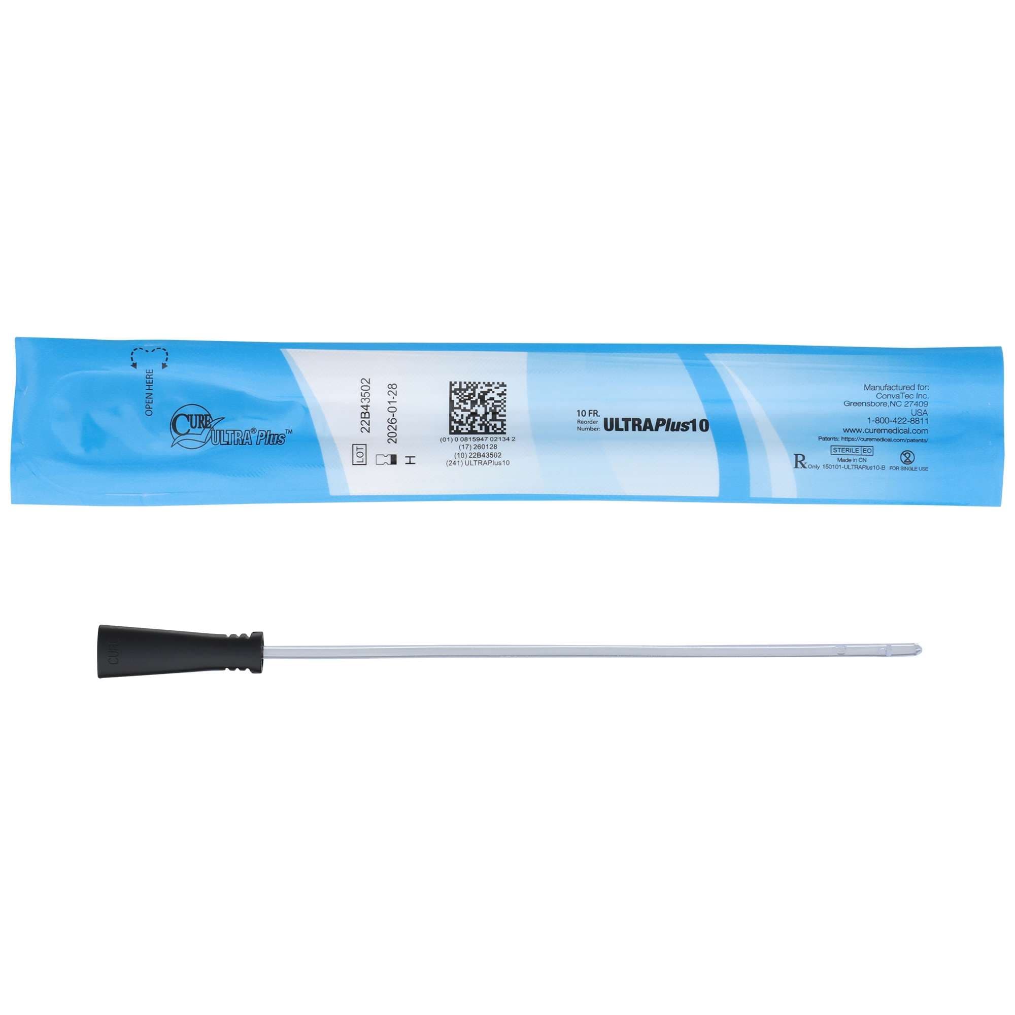 Cure Ultra Plus Urethral Catheter, Black, 10 Fr - Each - Image 1
