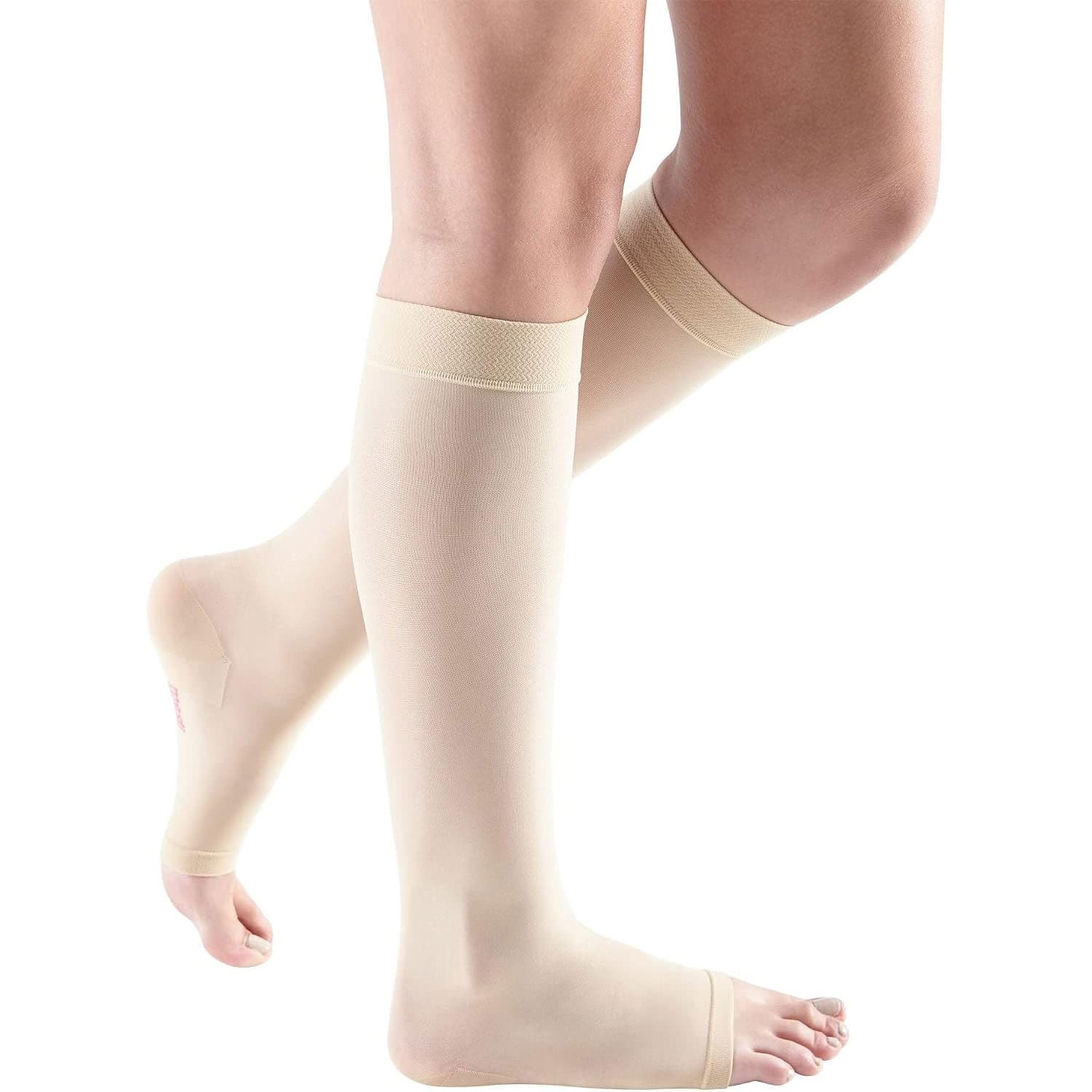 Mediven Sheer & Soft Standard Calf High Compression Stockings, 15-20mmHg, Open Toe, Size I, Wheat - Pair - Image 1