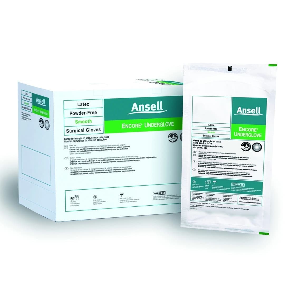 Ansell Surgical Gloves, Sterile, Latex, Powder Free, Size 8 - Box of 50 - Image 1