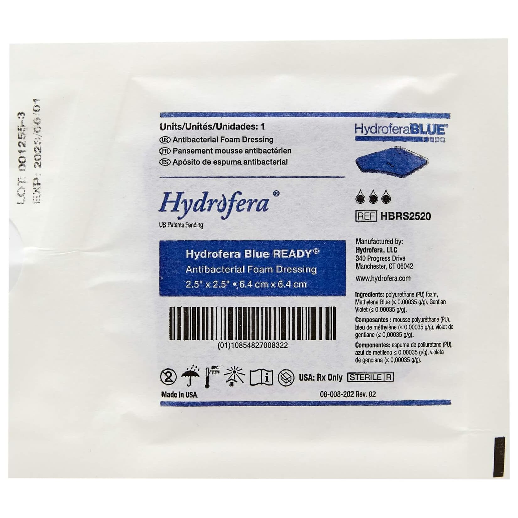 Hydrofera Blue READY Antibacterial Foam Dressing, 2.5 x 2.5 Inch - Each - Image 1