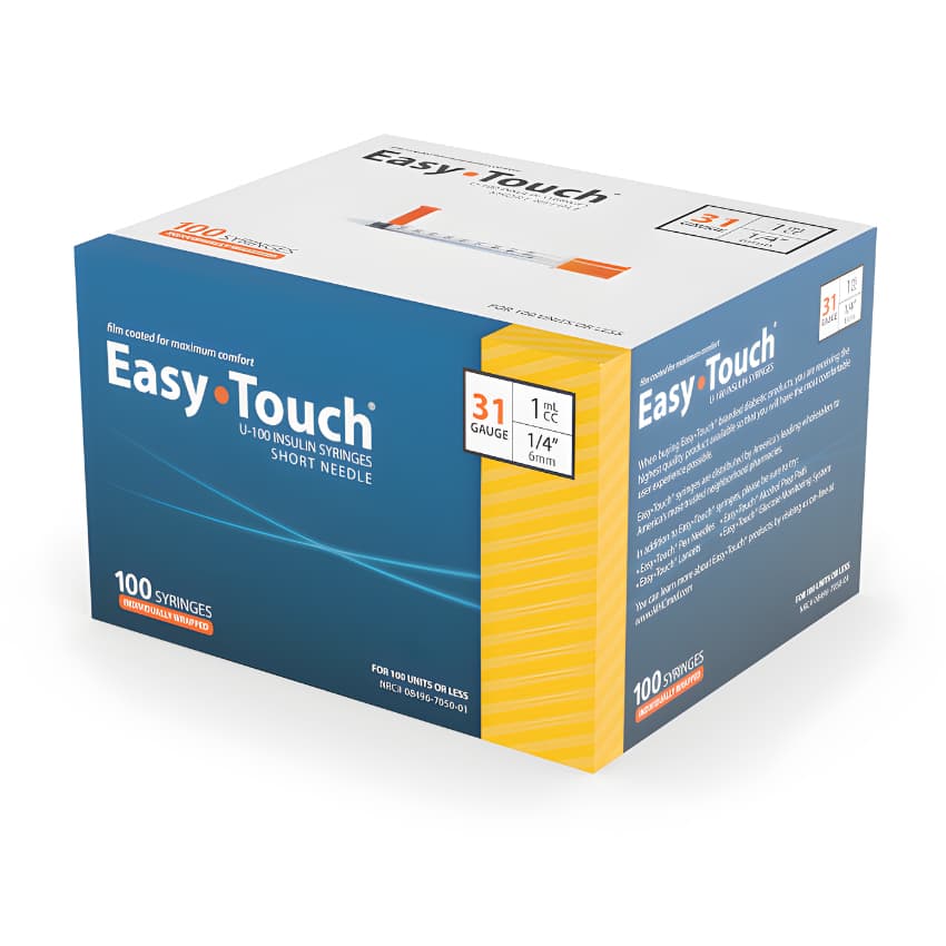 EasyTouch U-100 Insulin Syringes, 31G x 1/4", 1 mL - Case of 500 - Image 1