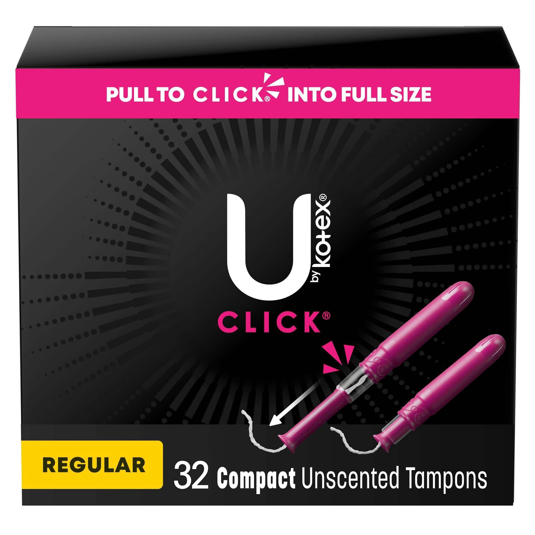 U By Kotex Click Compact Tampons, Regular Absorbency - Box Of 32 - Image 1