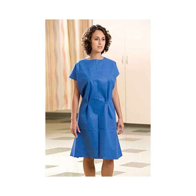 Graham Medical Patient Exam Gown Without Cuff, Blue, Small - Case of 50 - Image 1