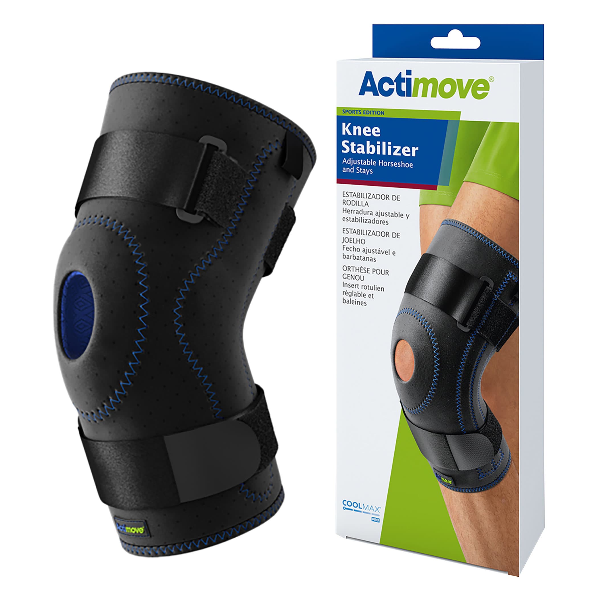 Actimove Knee Stabilizer Adjustable Horseshoe and Stays, Black - Image 1