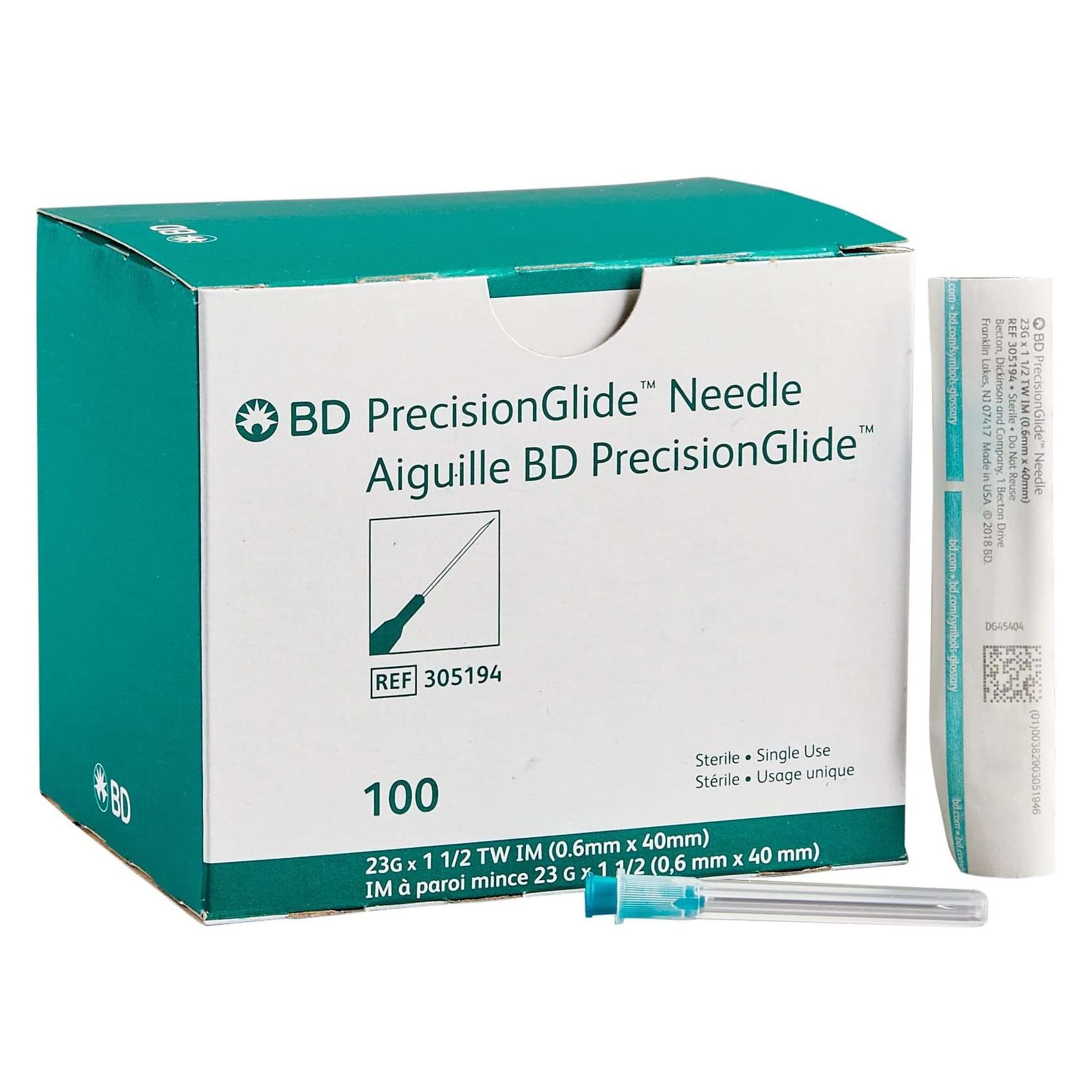 BD Regular Bevel Conventional Hypodermic Needle, 23 Gauge, 1.5 Inch - Box of 100 - Image 1