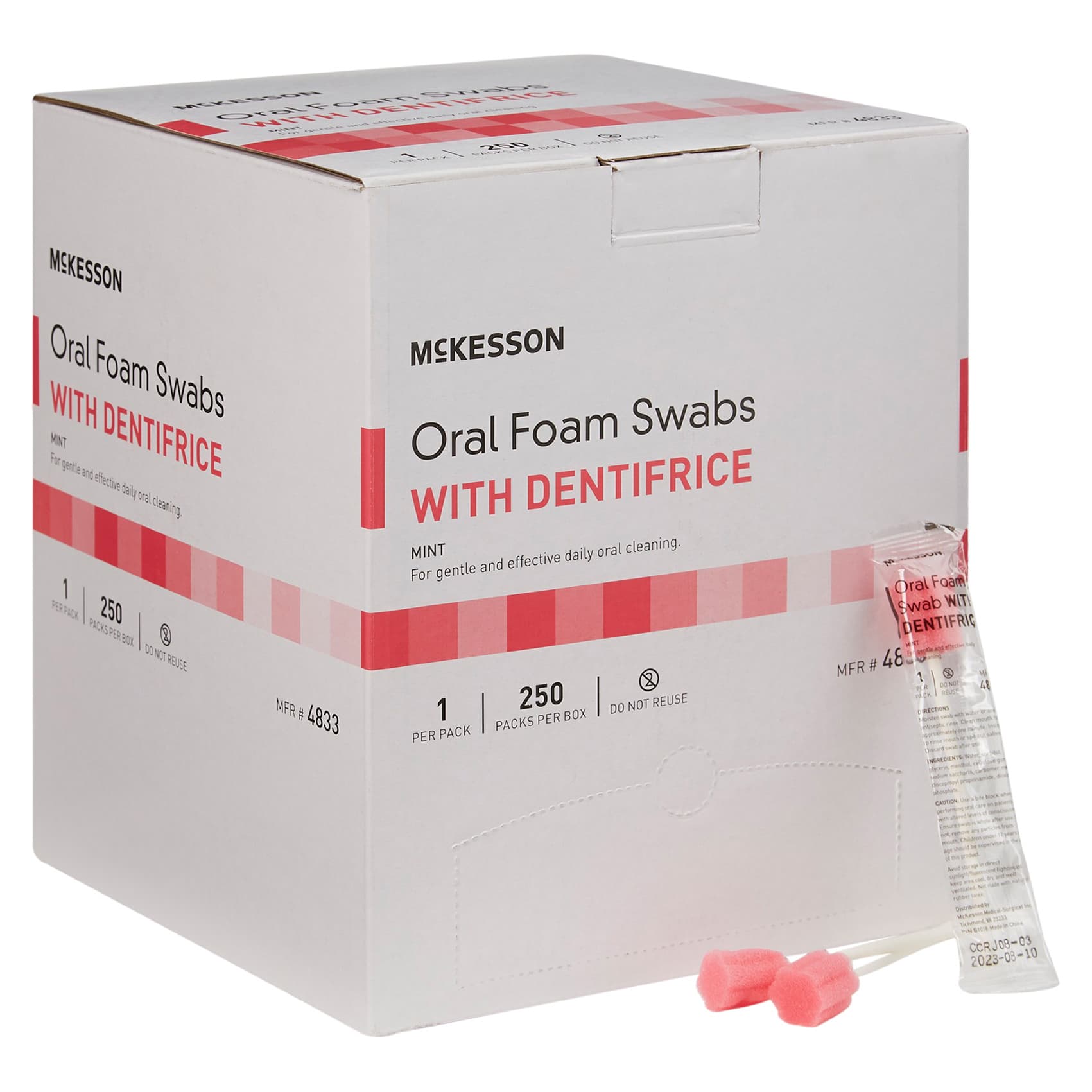 McKesson Oral Swabstick Pink Dentifrice Paper Shaft NonSterile Foam Tip