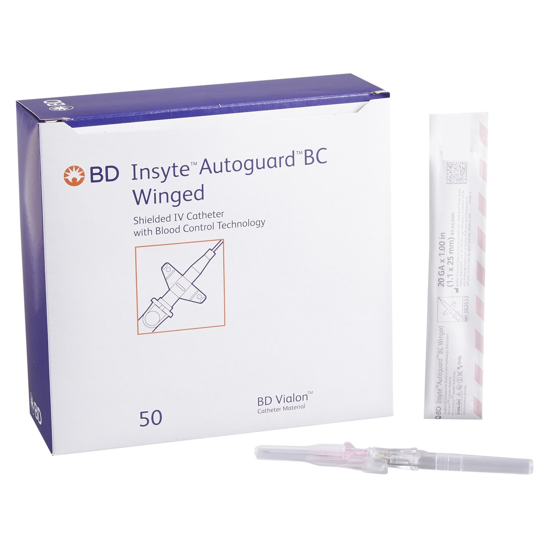 BD Insyte Autoguard BC Peripheral IV Catheter, 20 Gauge, 1 Inch, 63 mL per min - Case of 200 - Image 1