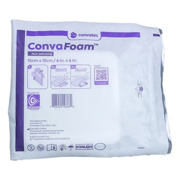 ConvaFoam Non-Adhesive Hydrofiber Foam Dressing, 6" x 6" - Image 1