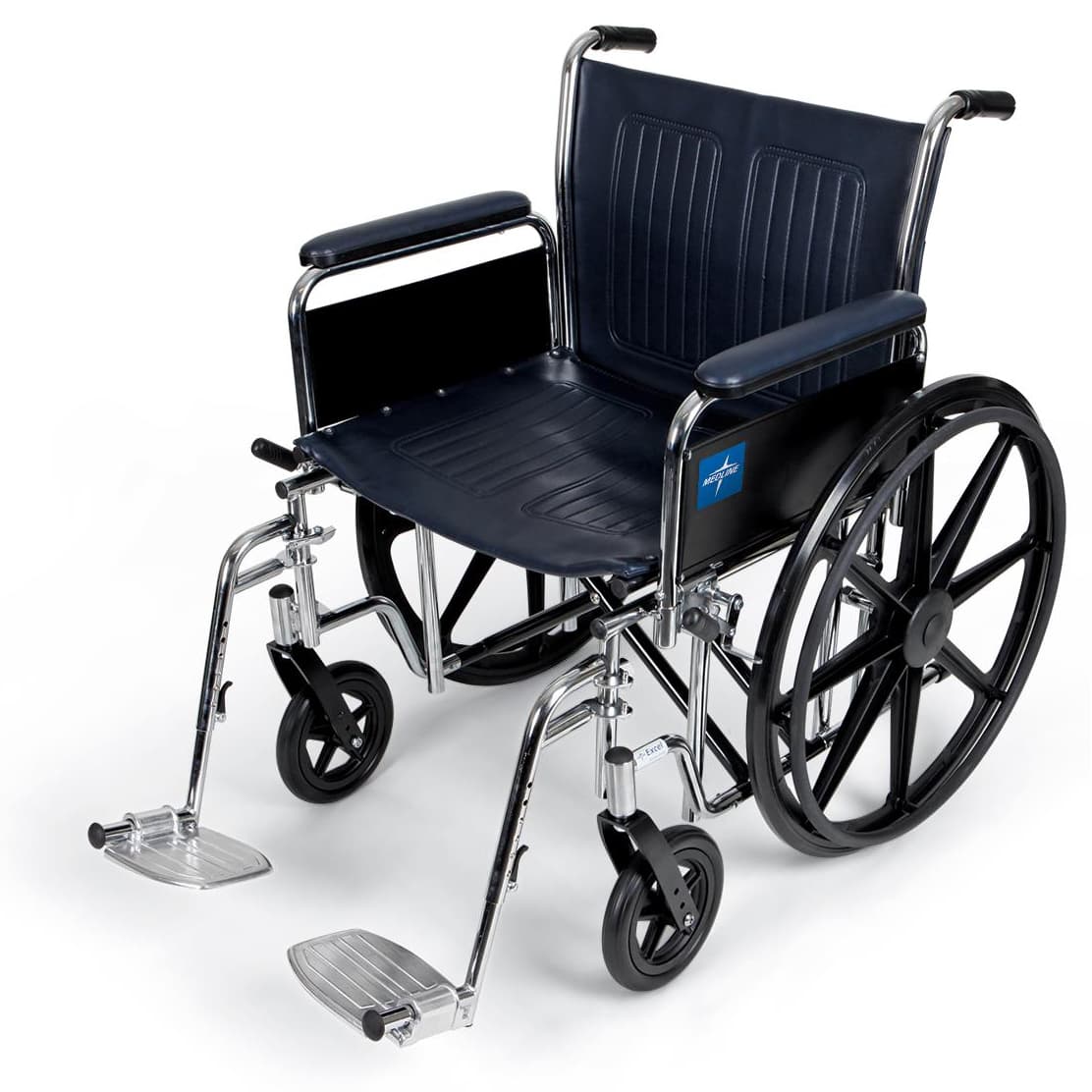 Medline Excel Extra Wide Bariatric Wheelchair 22"W x 18"D Seat with Removable Full Length Arms and Swing Away Footrests - Image 1