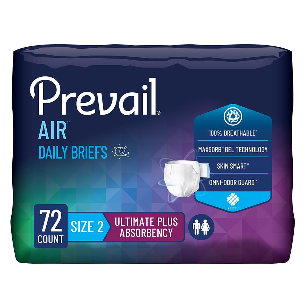 Prevail Air Ultimate Unisex Daily Briefs, Size 2 - Case of 72 - Image 1