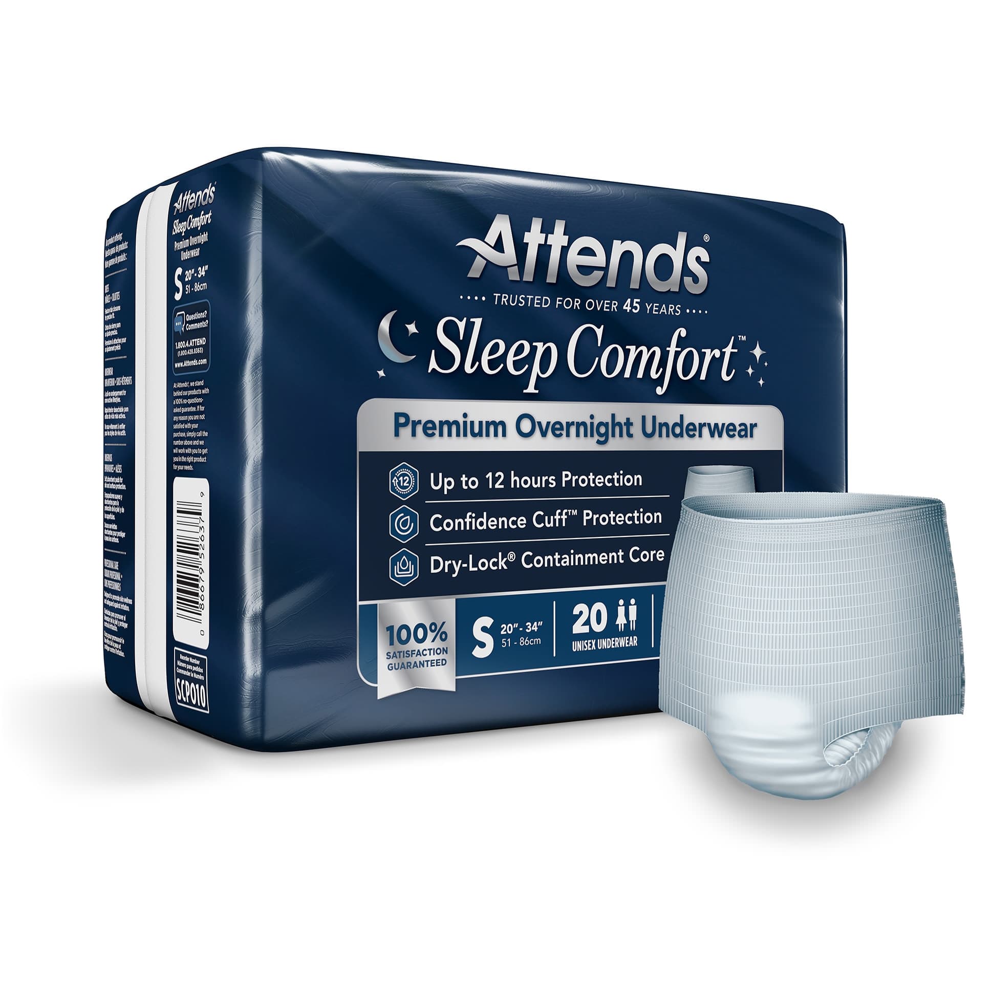 Attends Sleep Comfort Premium Overnight Underwear, Small - Case of 80 - Image 1