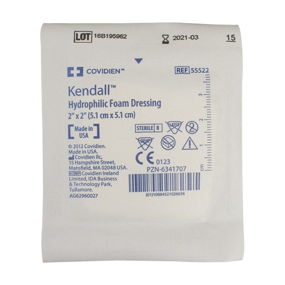Kendall Hydrophilic Foam Dressing, 2 Inch x 2 Inch - Box of 25 - Image 1