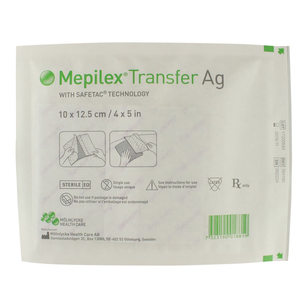 Mepilex Transfer Ag Soft Silicone Exudate Transfer Dressing, 4 x 5 Inch - Each - Image 1