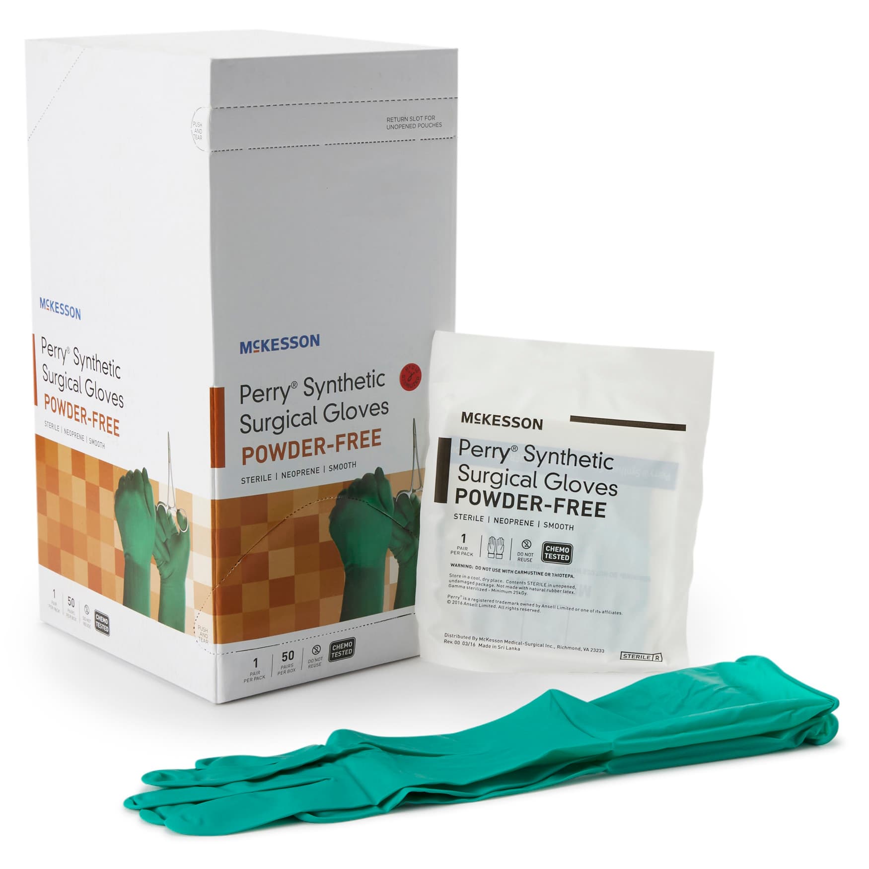 McKesson Perry Performance Plus Neoprene Powder-Free Sterile Surgical Gloves, Size 7 - Box of 100 - Image 1