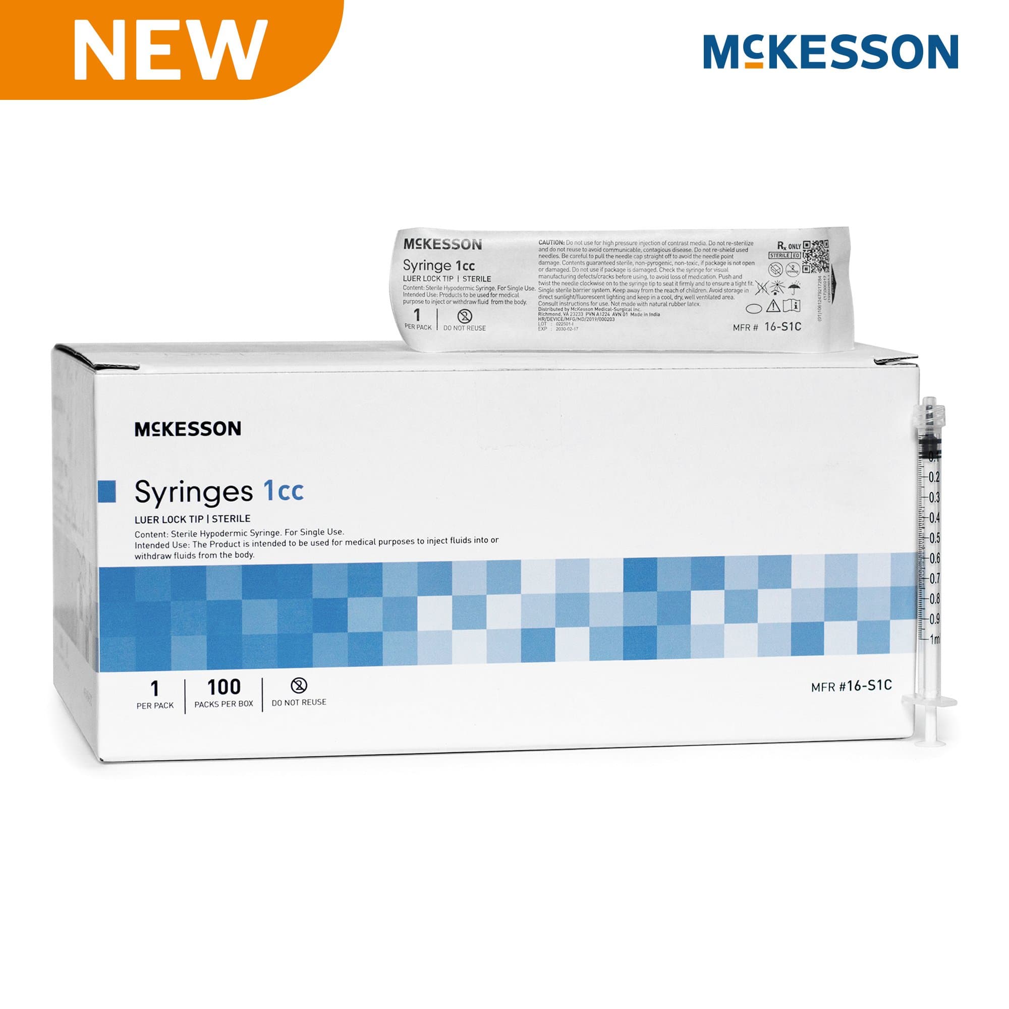 McKesson General Purpose Syringe, Luer Lock Tip, 1 mL - Case of 1800 - Image 1