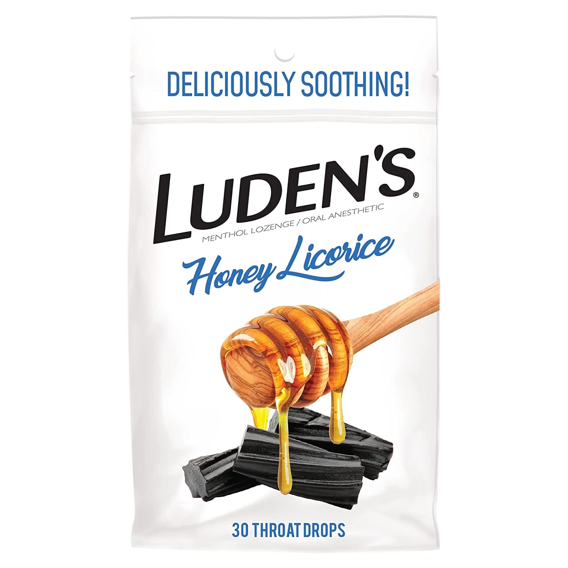 Luden's Sore Throat Relief Lozenge, Honey Licorice Flavor - Bag of 30 - Image 1