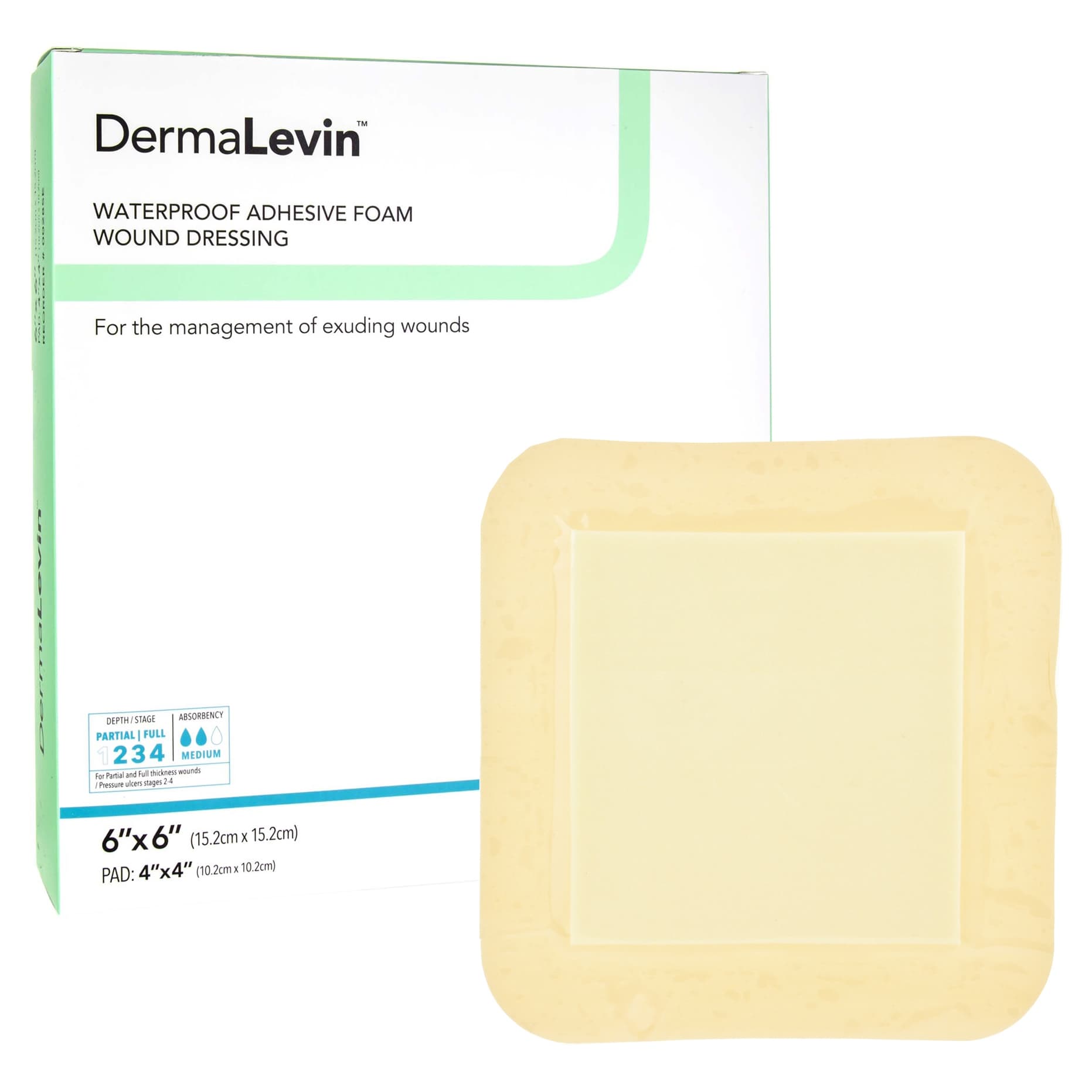 DermaLevin Waterproof Adhesive Foam Island Dressing, 6 x 6 Inch - Box of 10 - Image 1