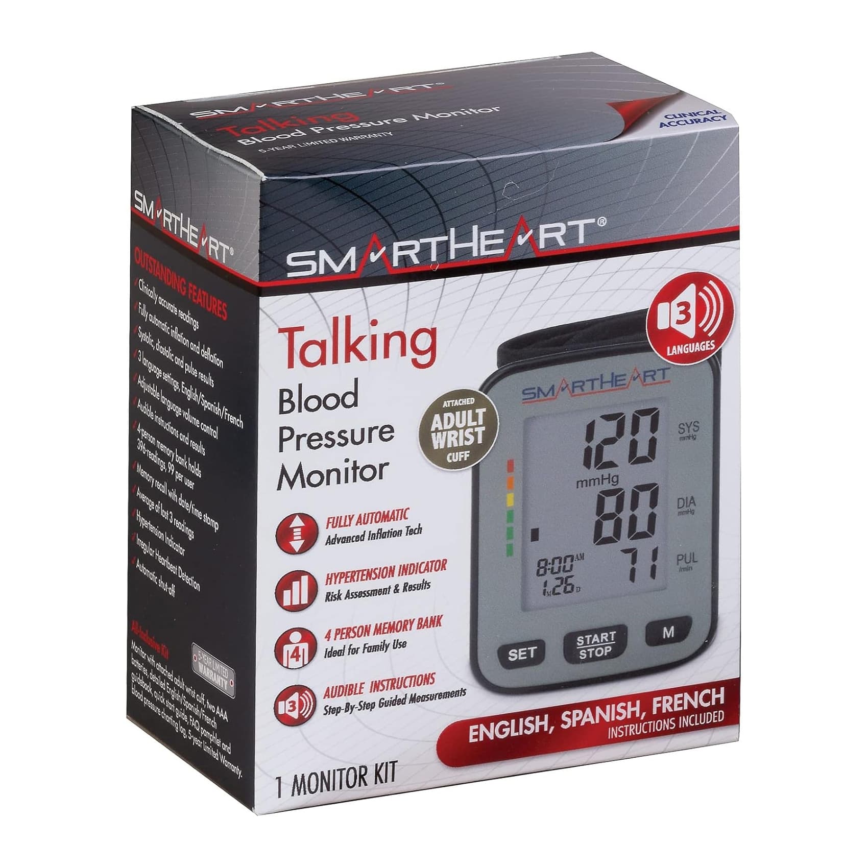 SmartHeart Digital Blood Pressure Monitor Adult Talking - Image 4