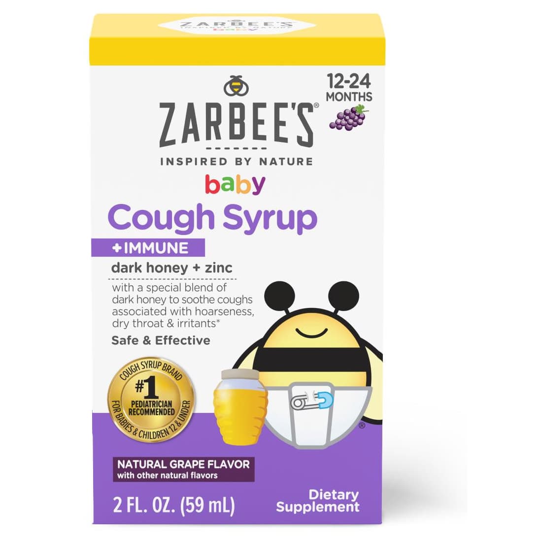 Zarbees Baby Cough Syrup + Immune with Dark Honey, 2 oz - Case of 12 - Image 1