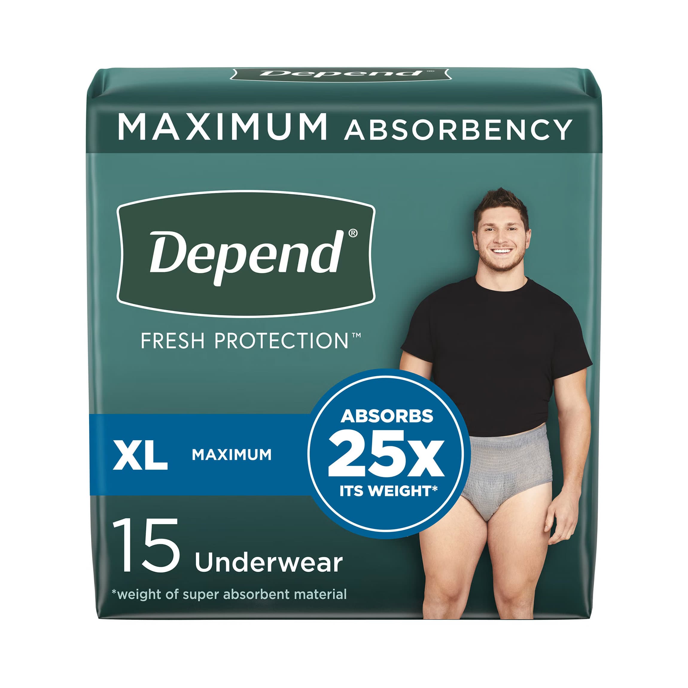 Depend Fresh Protection Underwear for Men, Extra Large - Bag of 15 - Image 1