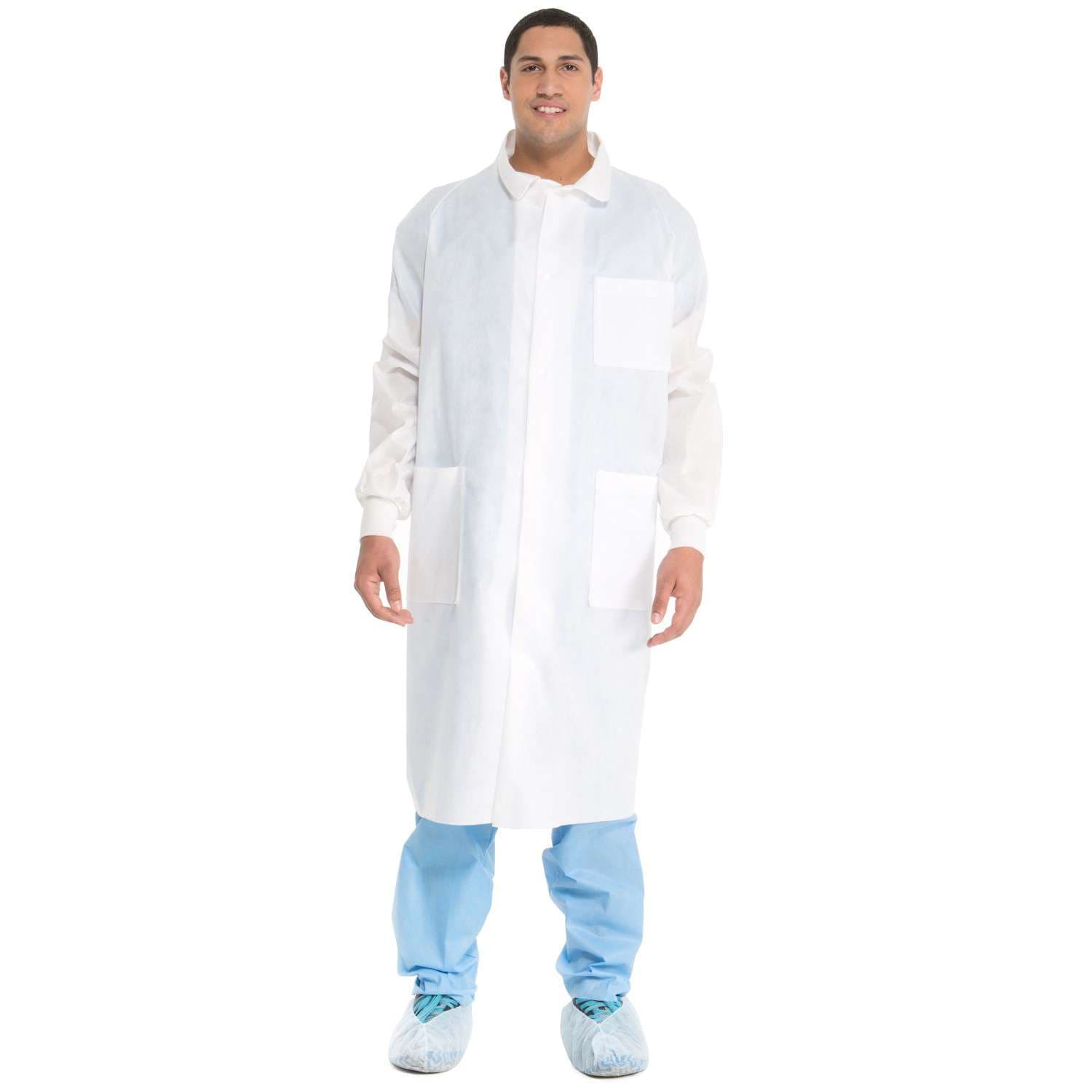 Halyard Universal Precautions Lab Coat, White, Medium - Case of 25 - Image 1