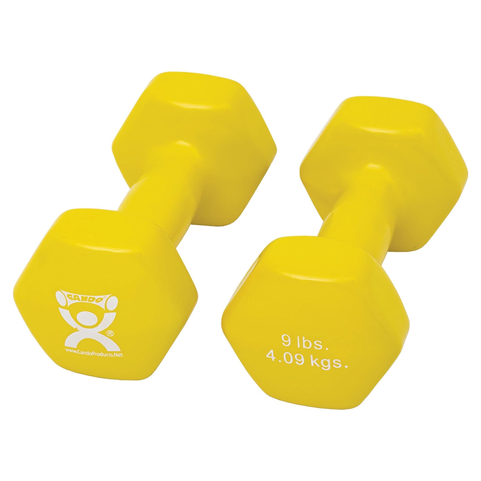 CanDo vinyl coated dumbbell, Yellow, 9 Lb - Pair - Image 1