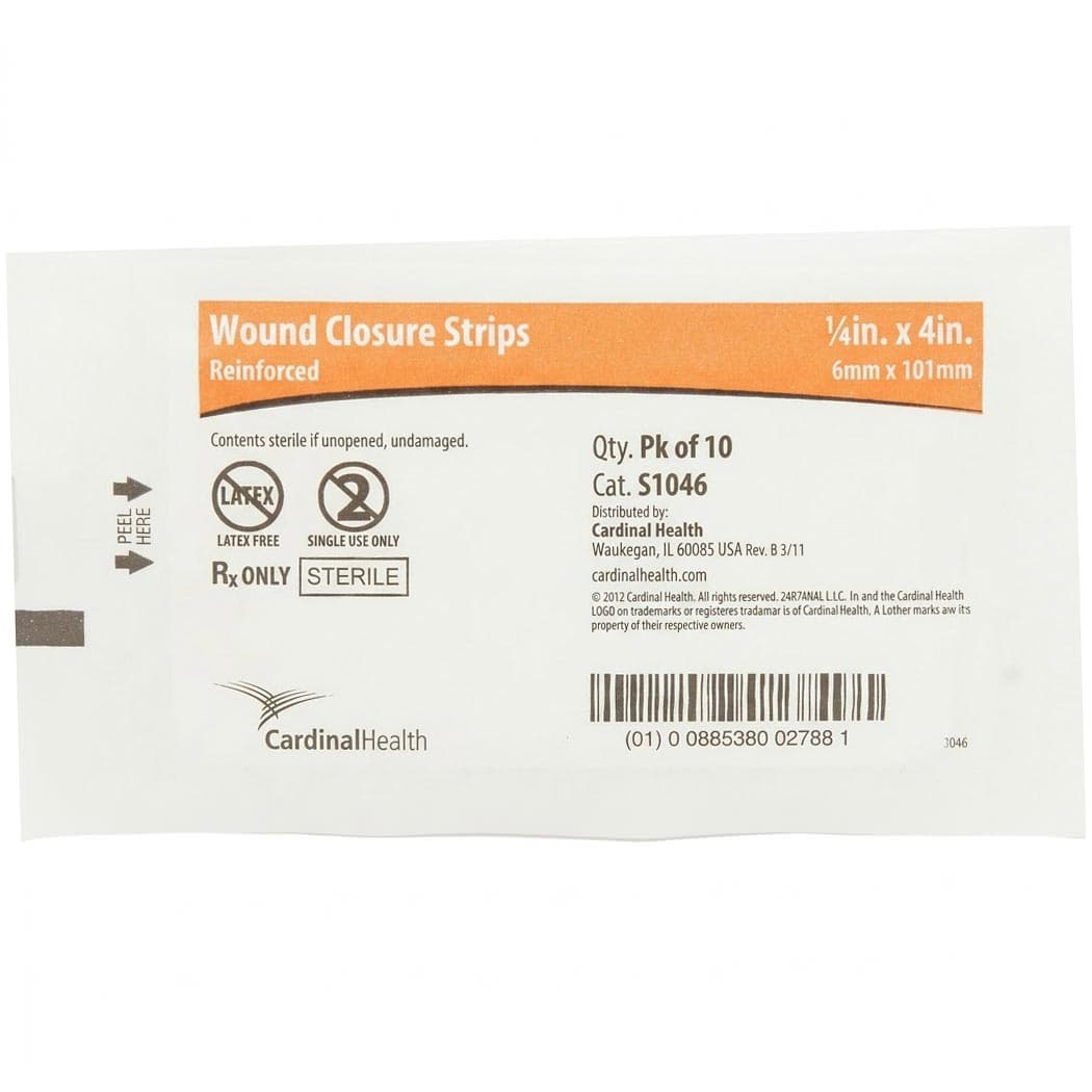 Cardinal Health Reinforced Wound Closure Strip, 1/4 x 4 Inch - Pack of 10 Strips - Image 1