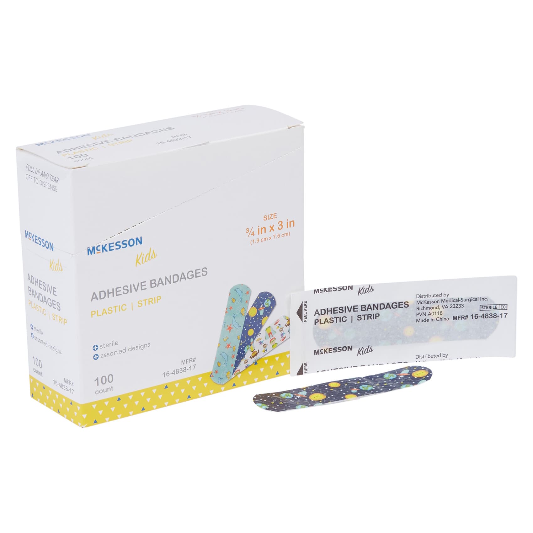 Mckesson Kids Adhesive Strip, 3/4 x 3 Inch, Assorted Prints - Box of 100 - Image 1