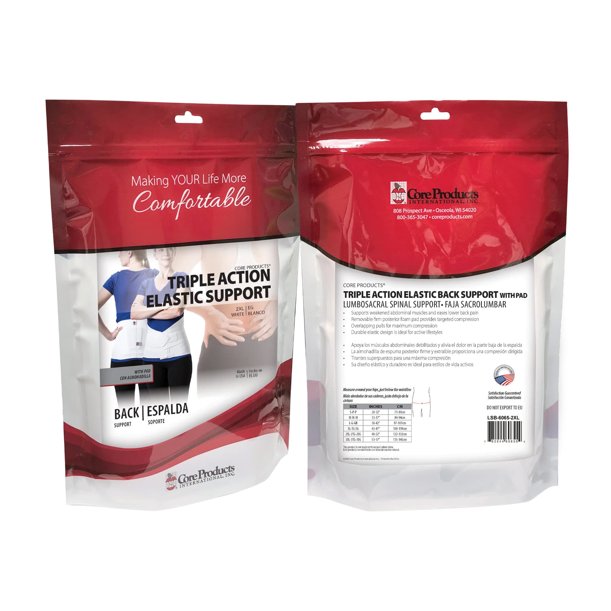Core Triple Action Elastic Back Support with Pad, 2X-Large - Image 1