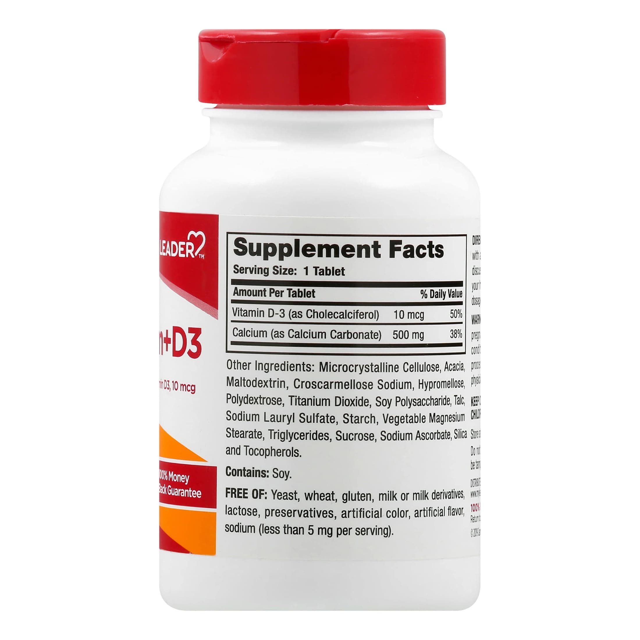 Leader Calcium Vitamin 500 mg + D3 10 mcg - Bottle of 100 - Image 3