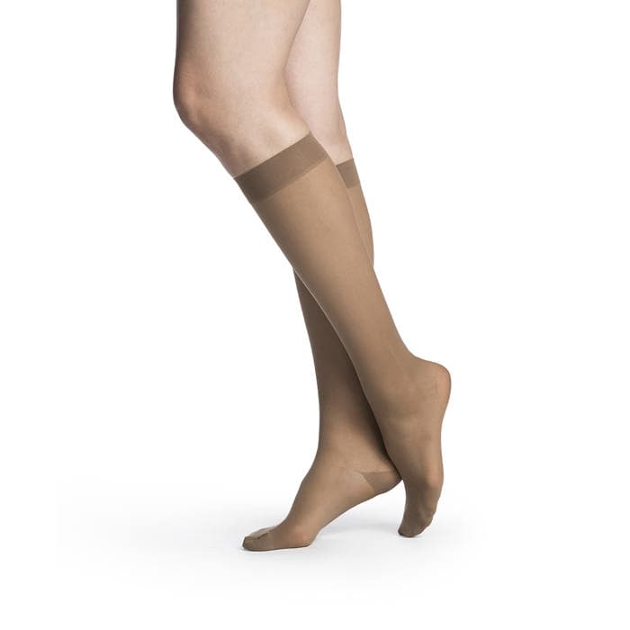 Sigvaris Women's Style Sheer Calf High Compression Socks Closed Toe, 20-30mmHg, Small-Short, Cafe - Pair - Image 1