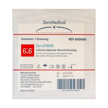 ZeniMedical ZeniFiber Calcium Alginate Wound Dressing, 6 x 6 Inch - Each - Image 1