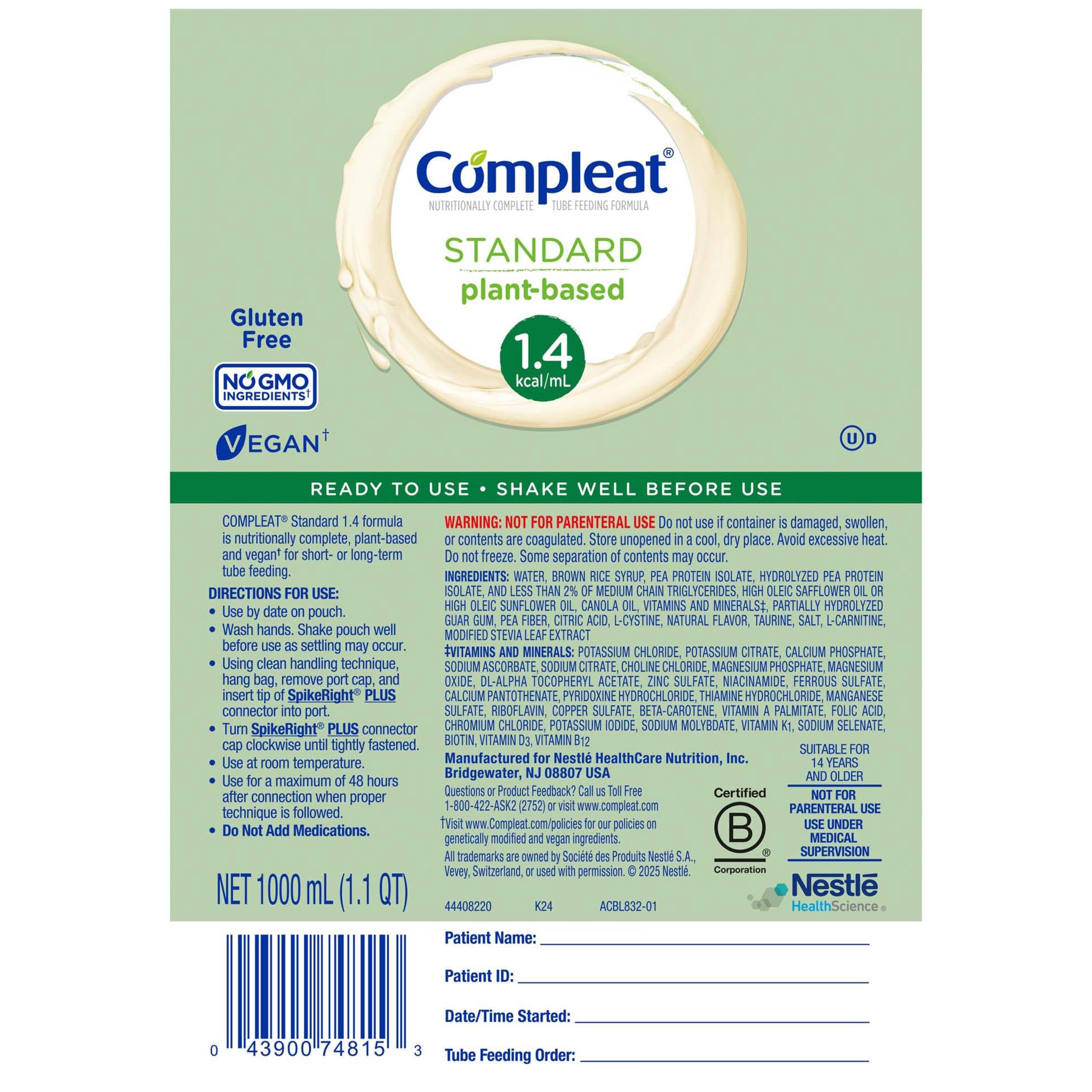 Compleat Standard 1.4 Plant Based Ready to Hang Tube Feeding Formula - Image 2