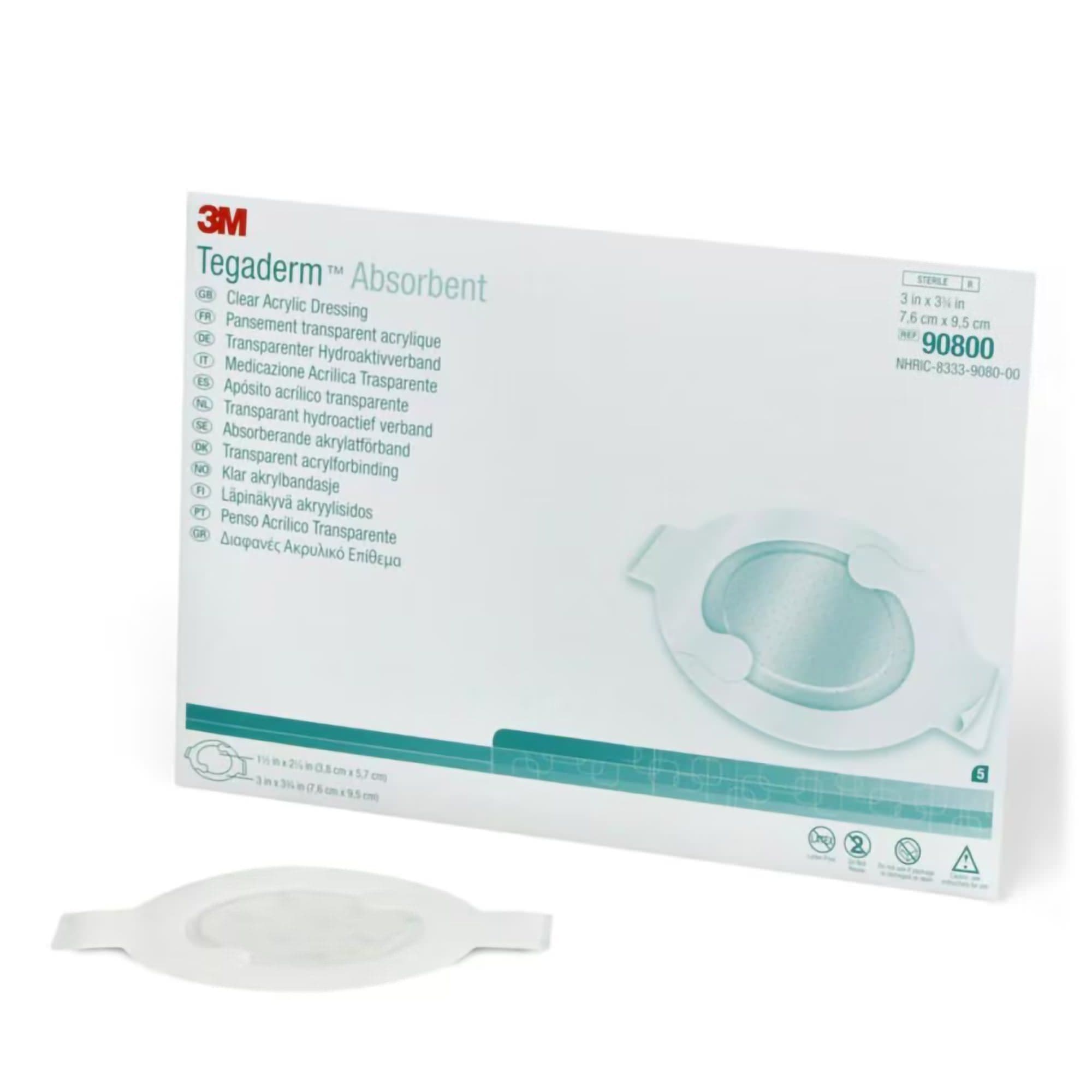 3M Tegaderm Clear Absorbent Acrylic Dressing, Small, 3 x 3-1/4 Inch Oval - Box of 10 - Image 1