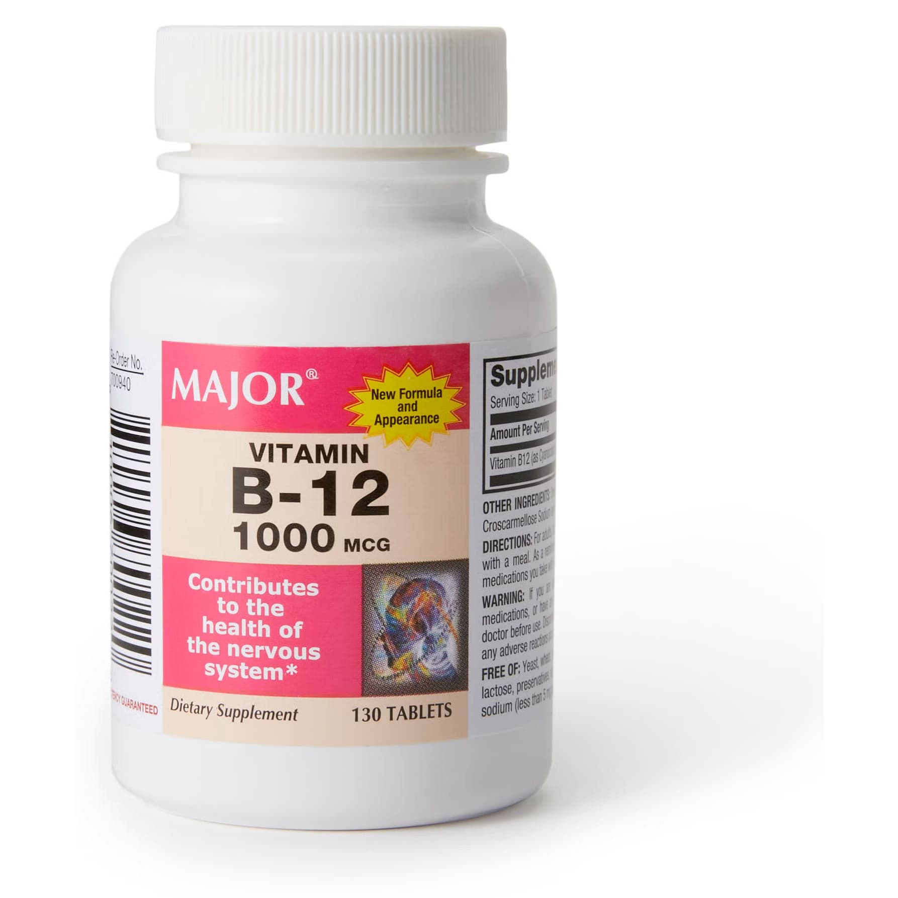 Major Vitamin B12 Supplement Tablet, 1000 mcg - Bottle of 130