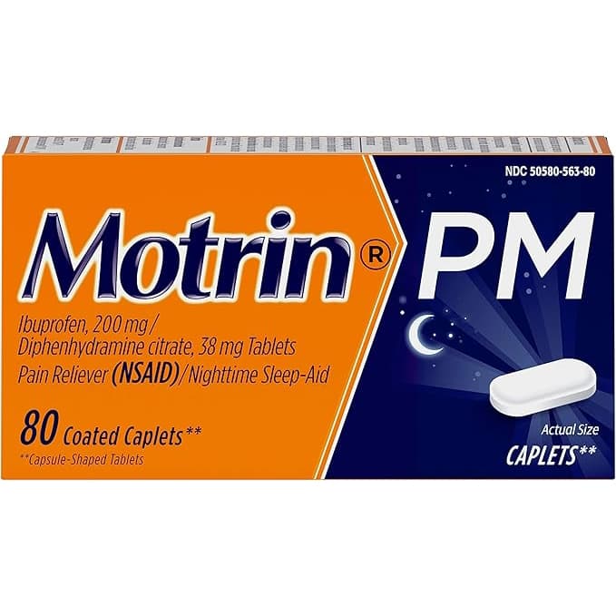 Motrin PM Pain Reliever/Nighttime Sleep-Aid Coated Caplets - Pack of 80