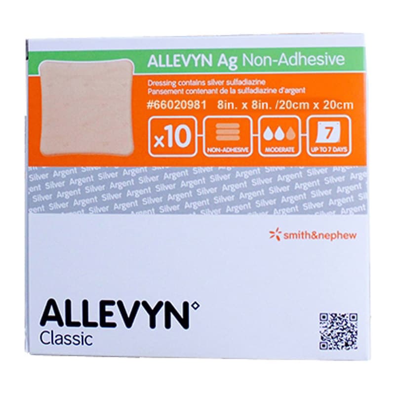 Allevyn AG Absorbent Silver Barrier Hydrocellular Dressing, 8" x 8" - Box of 10 - Image 1