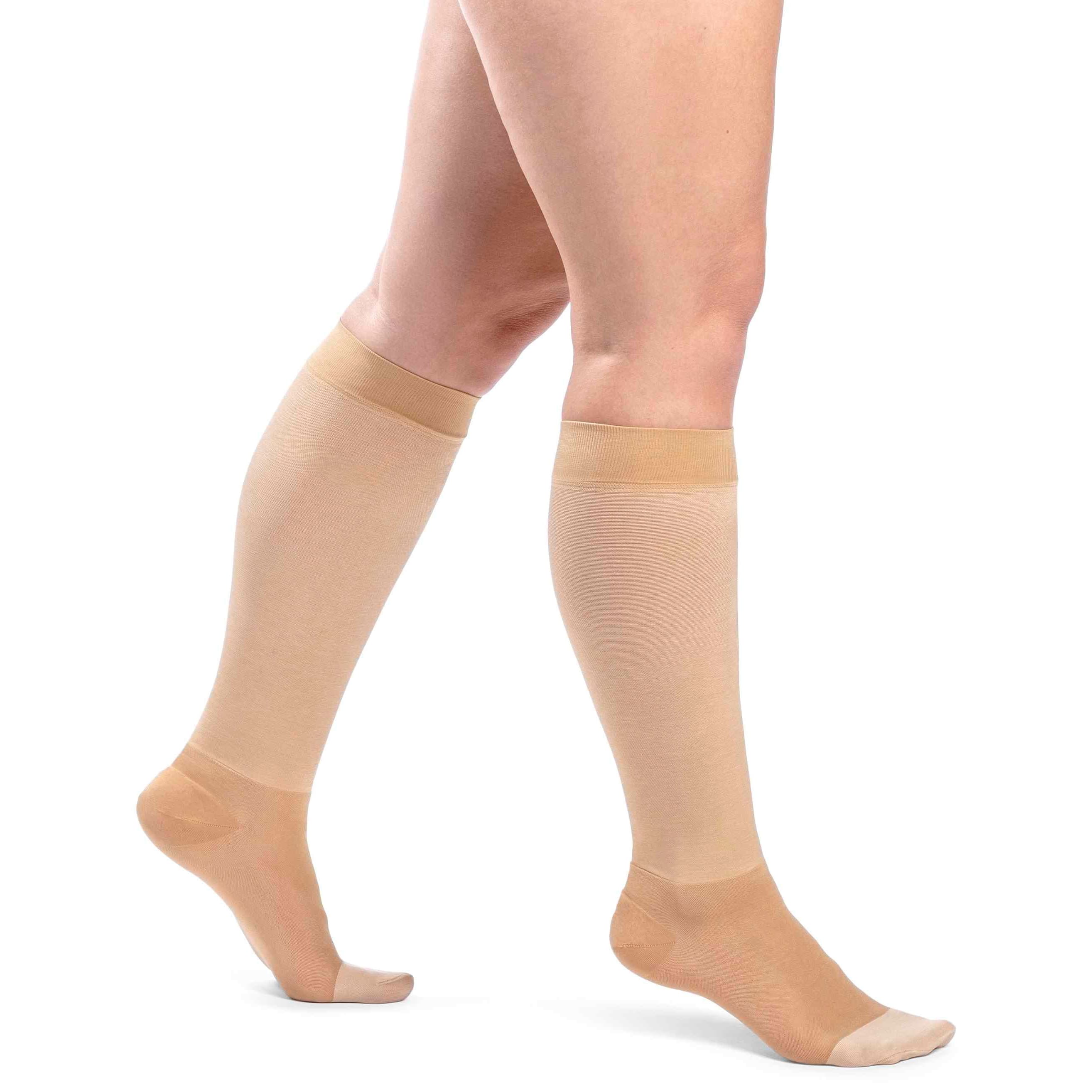 Sigvaris Unisex Cotton Underliners, 10-15 mmHg, Large Short, Beige - Pair - Image 1