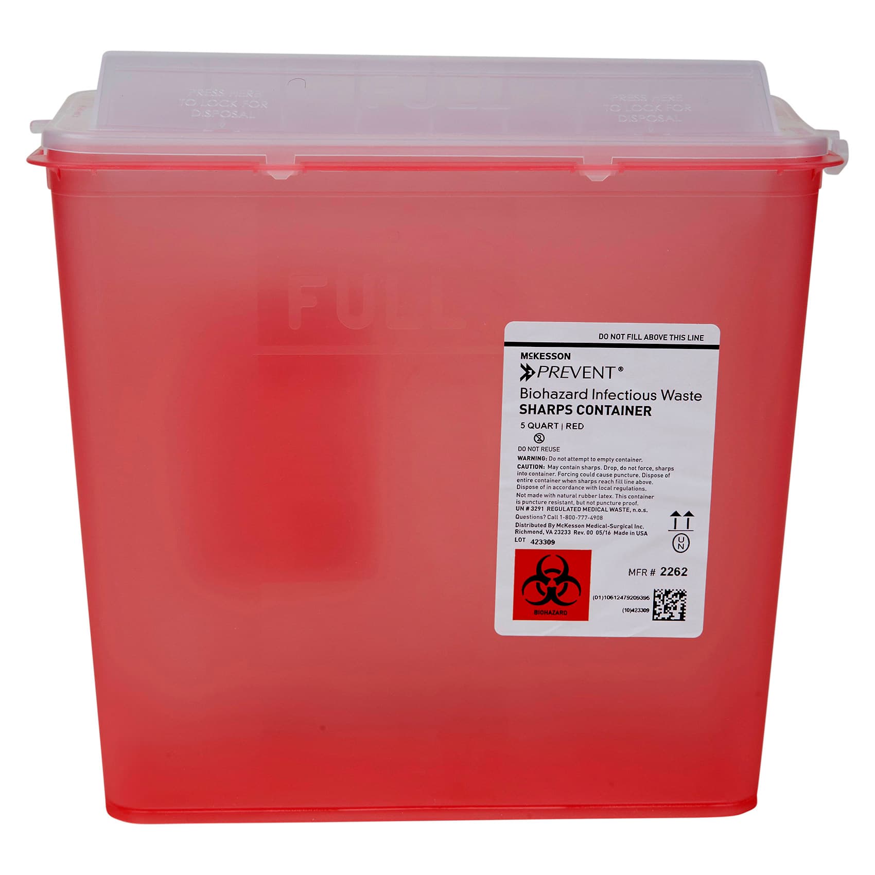 McKesson Prevent Polypropylene Sharps Container, Horizontal Entry