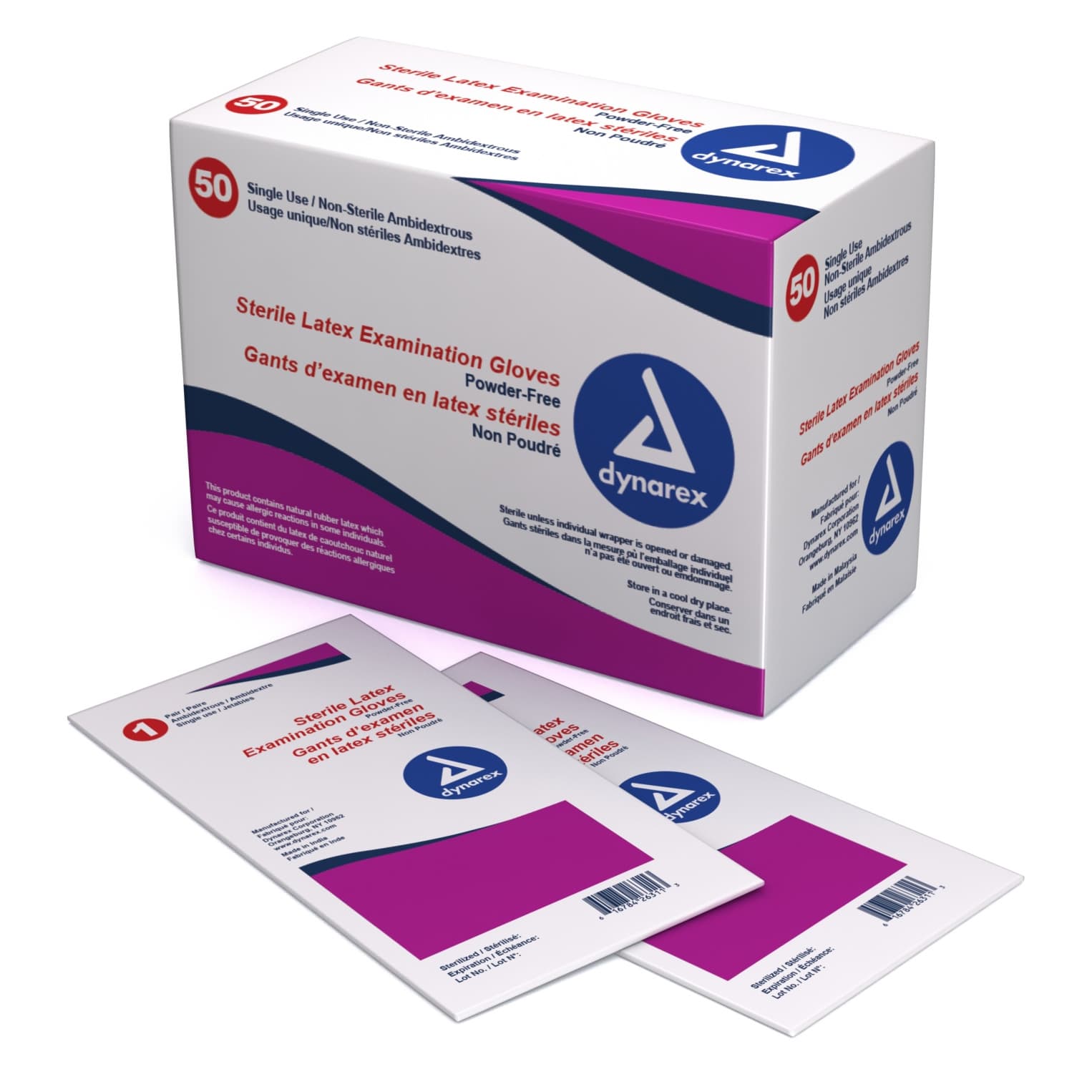 Dynarex Sterile Latex Exam Gloves, medium - Case of 400 - Image 1